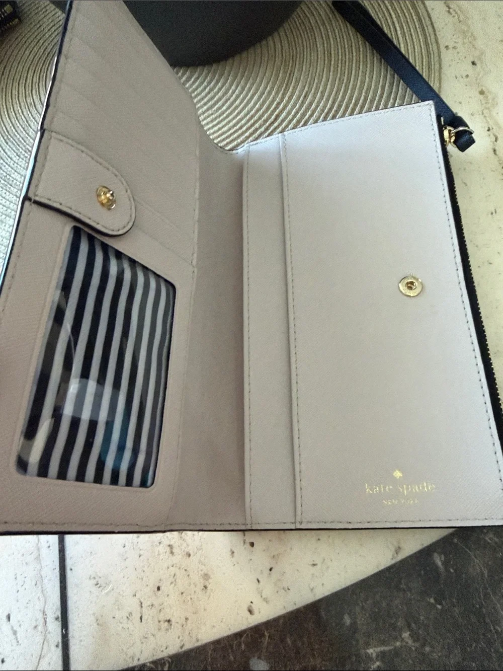 kate spade Two-Tone Black and Beige Zip Wristlet w/Snap Foldout Wallet